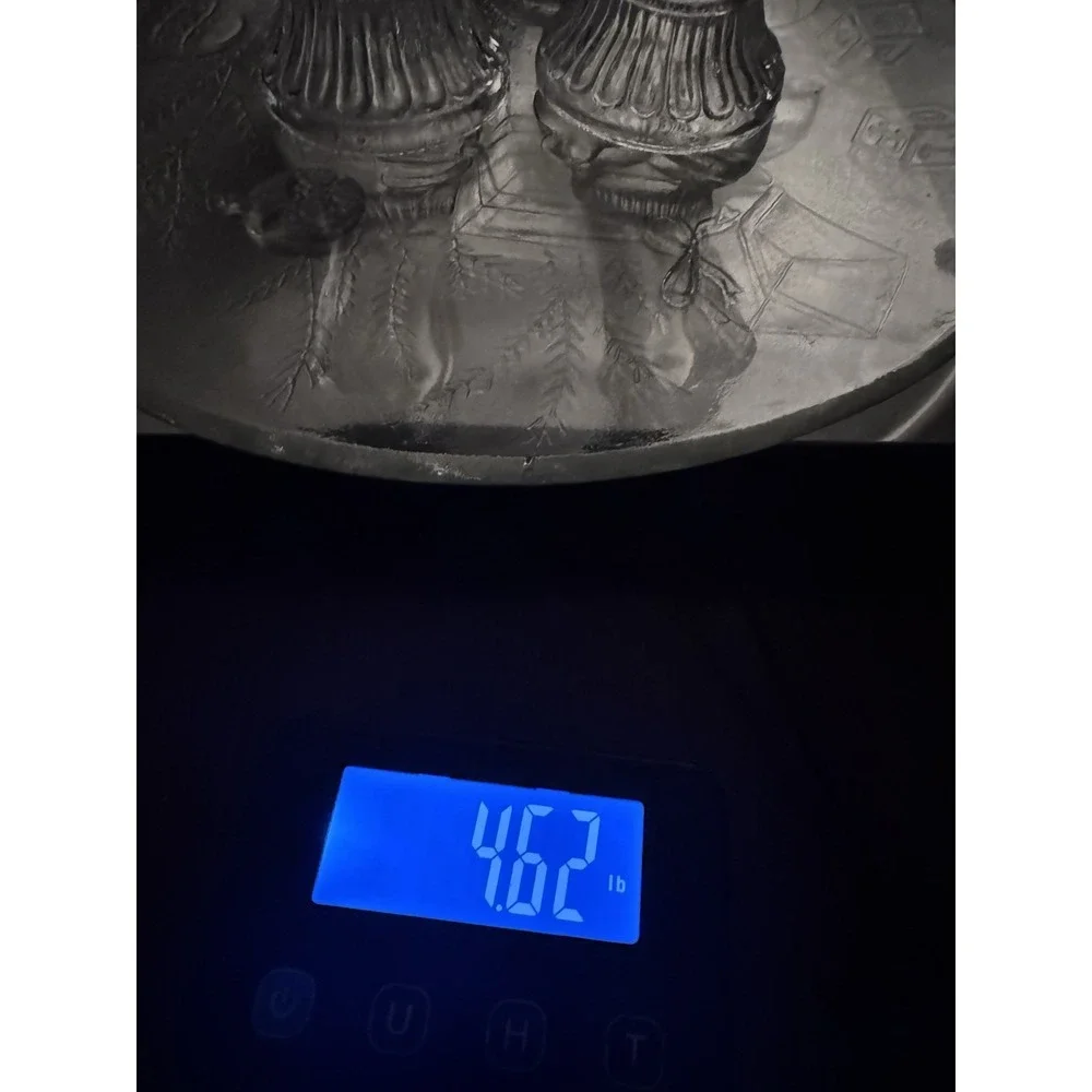 BUNDLE VTG LE SMITH GLASS CHRISTMAS TEDDYBEAR PLATE #1463 & CHERUB CANDLESTICKS